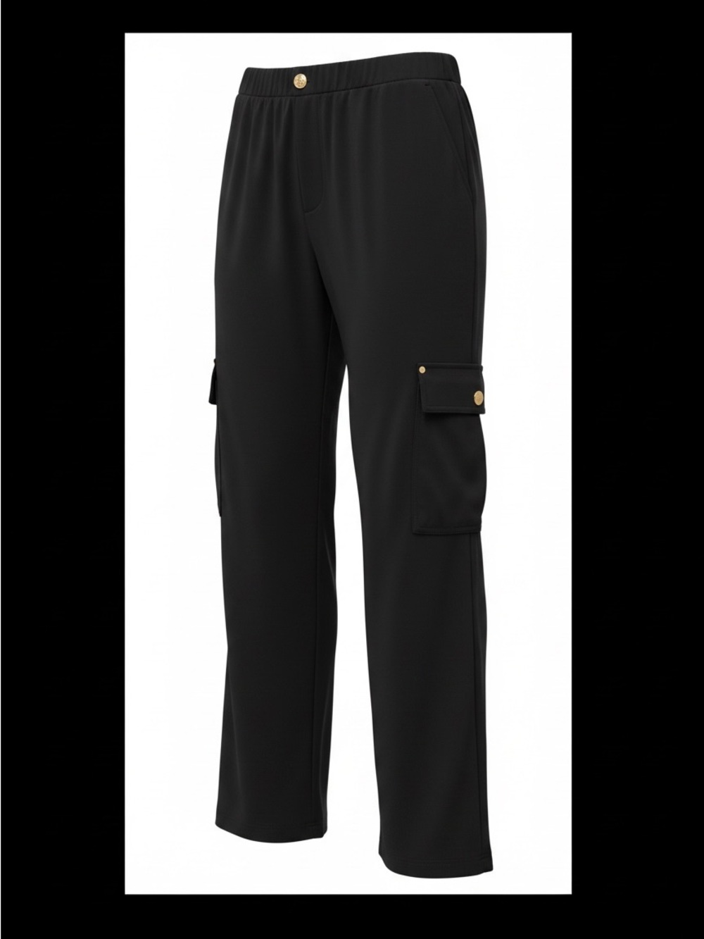 NEW ANTHONY ORIGINALS Black PULL ON LOOSE Cargo Pants Gold-Tone Buttons SZ M